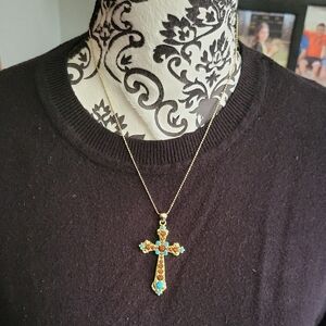 Elegant Gold and Turquoise Cross Necklace
